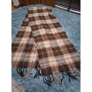 Softer Than Cashmere Plaid Scarf Tan Brown Lime Fringe Soft Winter Tartan 64x12